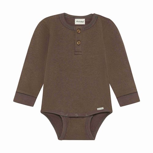 Minymo ribbet body med knapper til baby - chocolate chip