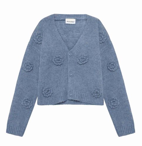 Minymo Cardigan med blomster - moonlight blue