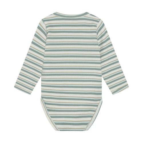Minymo Stripete ribbet body til baby - lily pad