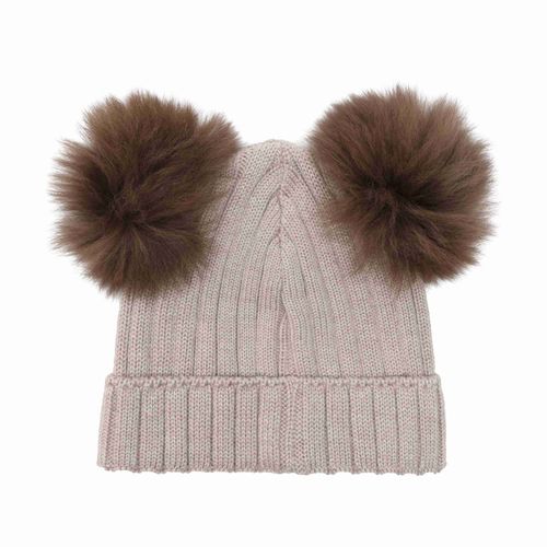 Huttelihut ull lue med Alpaca pompoms - camel melange