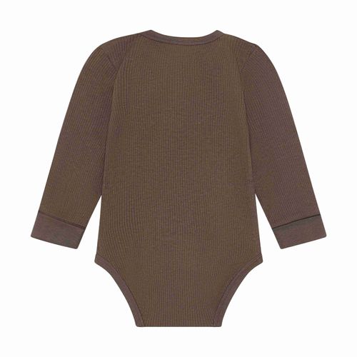 Minymo ribbet body med knapper til baby - chocolate chip