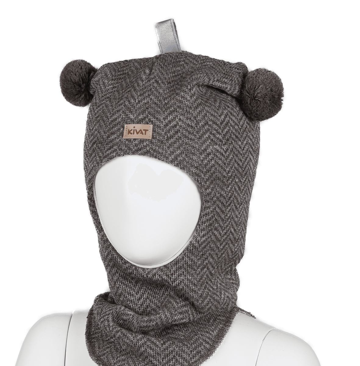 Kivat ull balaclava fiskeben mønster -brun/sand ufarget