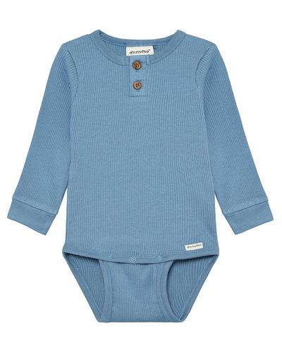 Minymo ribbet body til baby - blue shadow
