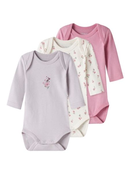 Hovedbilde Name It 3-pk Flowerbody til baby - jet stream