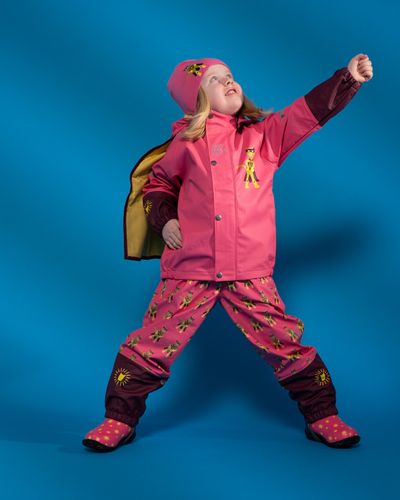 Kattakken regnsett Plask Superhelt - superrosa