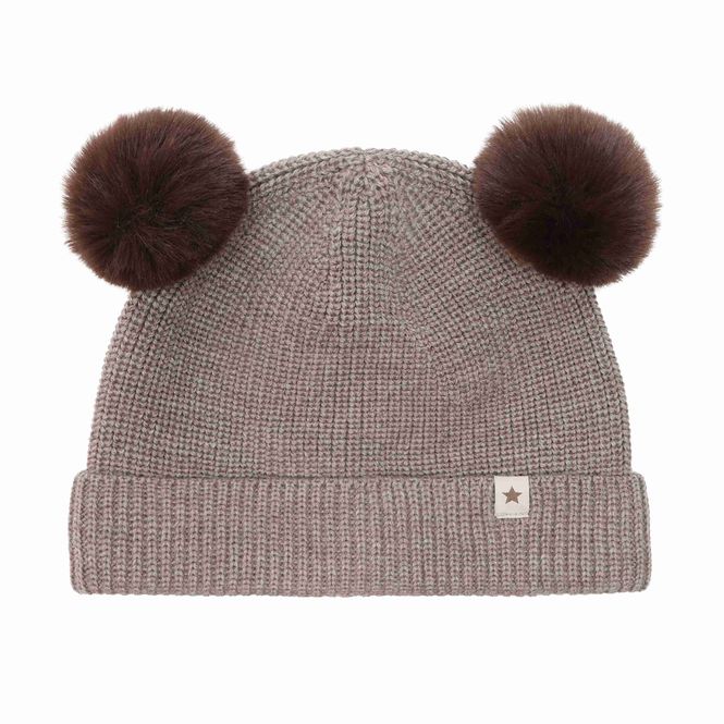 Hovedbilde Huttelihut ull lue med pompoms - cinder melange